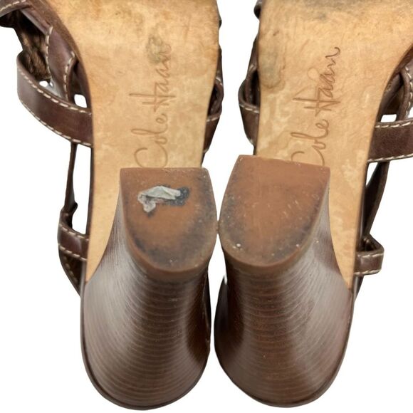 COLE HAAN Brown Chunky Stacked High Heel Genuine Leather Slingback Sandals 7.5 - Picture 16 of 16
